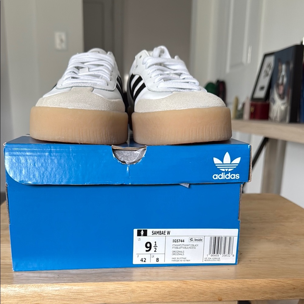 Women’s Adidas Sambae White, Black and Beige Sneakers